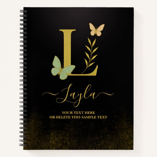 Gold Letter L Butterfly Notebook-Abdeckung Notizblock (Vorderseite)