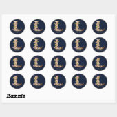 Gold Letter L Navy Elegant Floral Monogram Runder Aufkleber (Blatt)