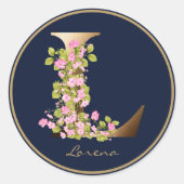 Gold Letter L Navy Elegant Floral Monogram Runder Aufkleber (Vorderseite)