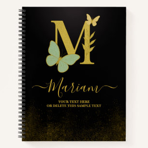 Gold Letter M Butterfly Notebook-Abdeckung Notizblock