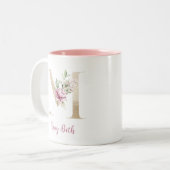 Gold Letter M, Monogram M, Rosa Blumengeschenk ihr Zweifarbige Tasse (Vorderseite Links)