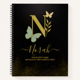 Gold Letter N Butterfly Notebook-Abdeckung Notizblock