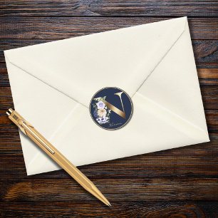 Gold Letter N Elegante Floral Monogram Runder Aufkleber