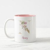 Gold Letter N, Monogram N, rosa Blumengeschenk ihr Zweifarbige Tasse (Links)