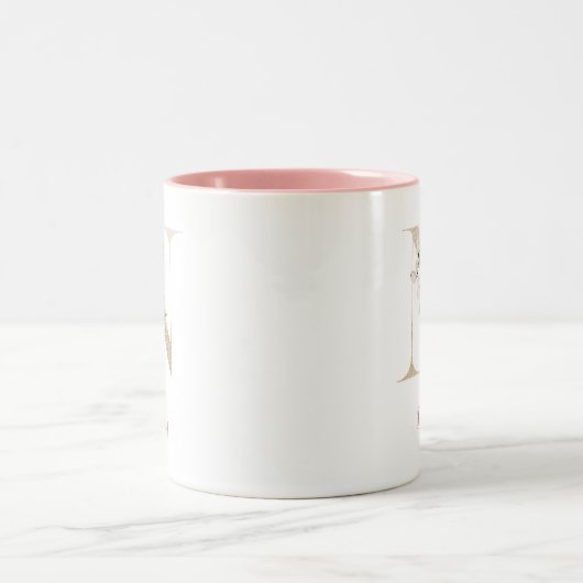 Gold Letter N, Monogram N, rosa Blumengeschenk ihr Zweifarbige Tasse (Mittel)