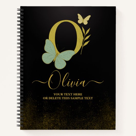 Gold Letter O Butterfly Notebook-Abdeckung Notizblock (Vorderseite)