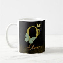 Gold Letter O Butterfly Tasse Design