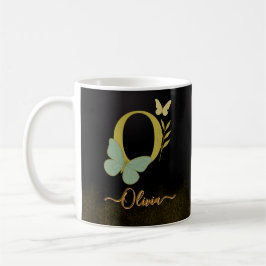 Gold Letter O Butterfly Tasse Design