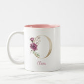 Gold Letter O , Monogram O, rosa Blumengeschenk ih Zweifarbige Tasse (Links)