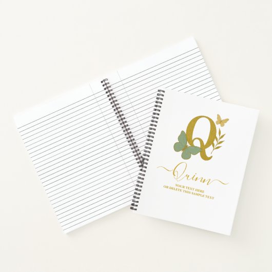 Gold Letter Q Butterfly Notebook-Abdeckung Notizblock (Innenseite)