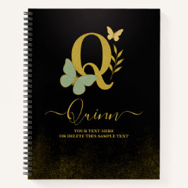 Gold Letter Q Butterfly Notebook-Abdeckung Notizblock