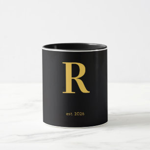 Gold Letter R Schwarze Tasse Minimalistischer Mo