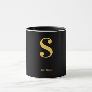 Gold Letter S Schwarze Tasse   Minimalistische Mon