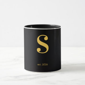 Gold Letter S Schwarze Tasse | Minimalistische Mon