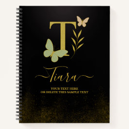 Gold Letter T Butterfly Notebook-Abdeckung Notizblock