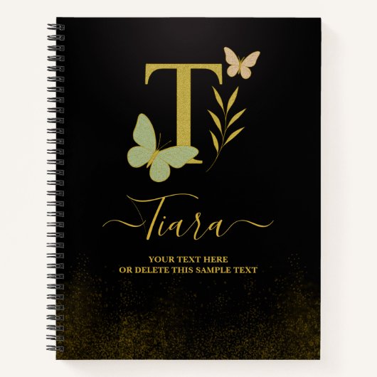 Gold Letter T Butterfly Notebook-Abdeckung Notizblock (Vorderseite)