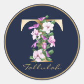 Gold Letter T Elegant Floral Monogram Runder Aufkleber (Vorderseite)