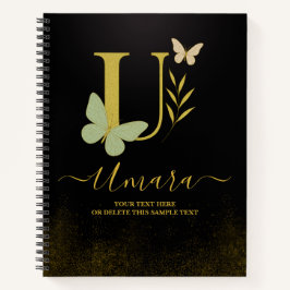 Gold Letter U Butterfly Notebook-Abdeckung Notizblock