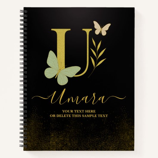 Gold Letter U Butterfly Notebook-Abdeckung Notizblock (Vorderseite)