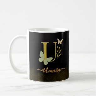 Gold Letter U Butterfly Tasse Design