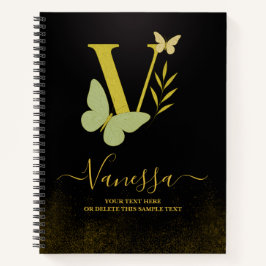Gold Letter V Butterfly Notebook-Abdeckung Notizblock