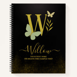 Gold Letter W Butterfly Notebook-Abdeckung Notizblock