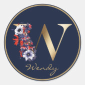 Gold Letter W Monogram White Lila Floral Runder Aufkleber (Vorderseite)