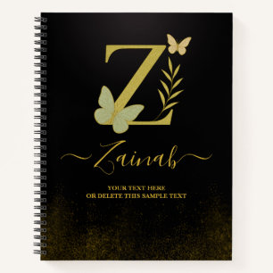 Gold Letter Z Butterfly Notebook-Abdeckung Notizblock
