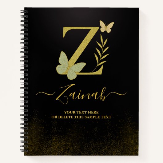 Gold Letter Z Butterfly Notebook-Abdeckung Notizblock (Vorderseite)