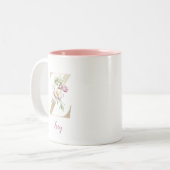 Gold Letter Z, Monogram Z, Pink Floral Geschenk ih Zweifarbige Tasse (Vorderseite Links)
