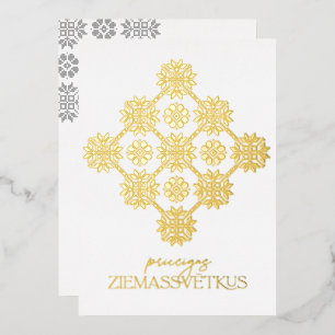 Gold Lettisch Priecigus Ziemassvetkus Weihnachten Folien Feiertagskarte