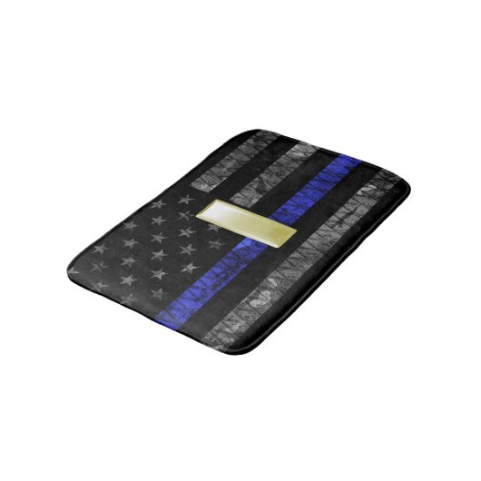 (Gold) Leutnant Thin Blue Line Distressed Flag Badematte (Schrägansicht)