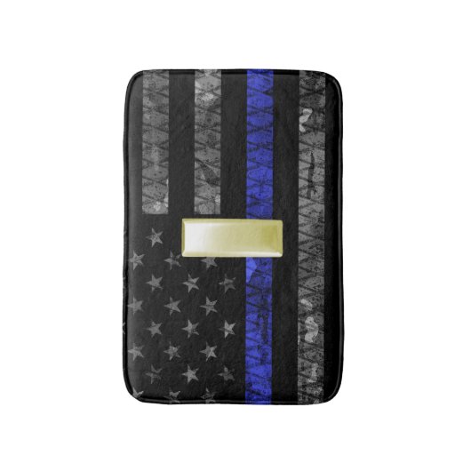 (Gold) Leutnant Thin Blue Line Distressed Flag Badematte (Vorderseite Vertikal)