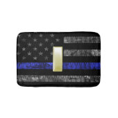 (Gold) Leutnant Thin Blue Line Distressed Flag Badematte (Vorderseite)