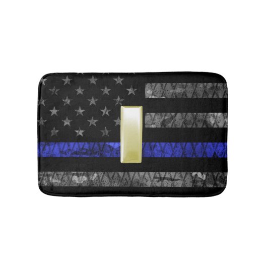 (Gold) Leutnant Thin Blue Line Distressed Flag Badematte (Vorderseite)