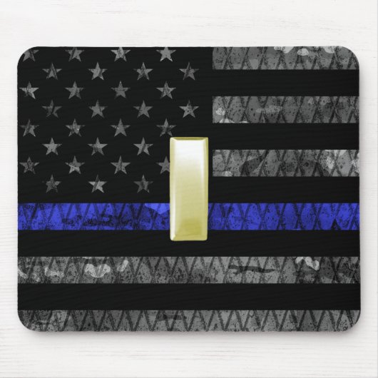 (Gold) Leutnant Thin Blue Line Distressed Flag Mousepad (Vorne)