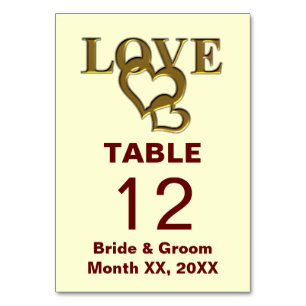 Gold Liebe and Hearts Wedding Table Card Tischnummer
