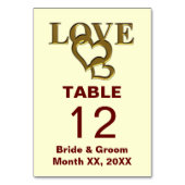 Gold Liebe and Hearts Wedding Table Card Tischnummer (Rückseite)