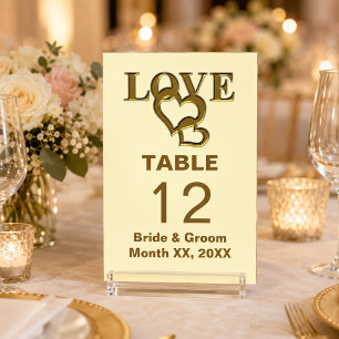 Gold Liebe and Hearts Wedding Table Card Tischnummer