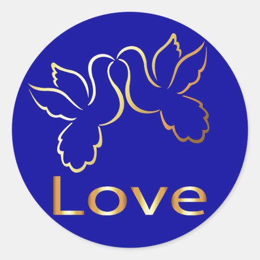 Gold Liebe Doves Blue Wedding Sticker / Label (Vorderseite)