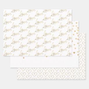 Gold Liebe Hearts Geschenkpapier Set