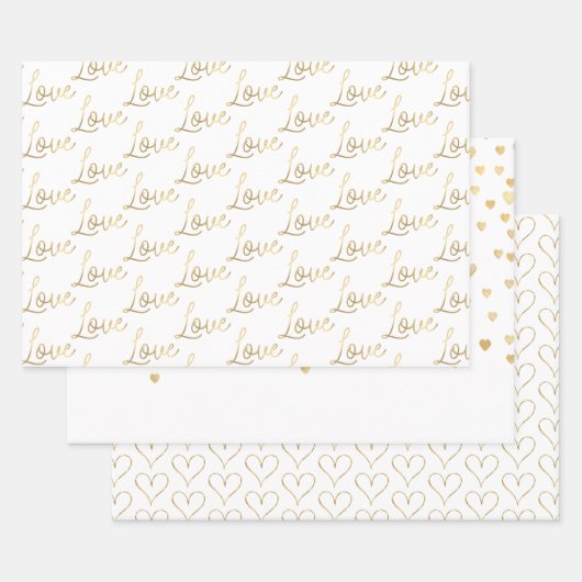 Gold Liebe Hearts Geschenkpapier Set (Set)