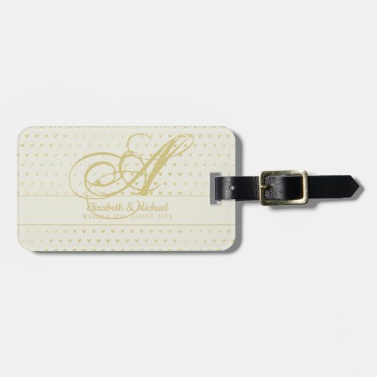 Gold Liebe Hearts Monogram Wedding Gift Newlyweds Gepäckanhänger (Vorderseite horizontal)