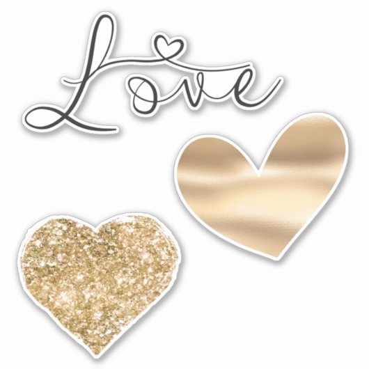 Gold Liebe Hearts Wedding Aufkleber (Vorderseite)