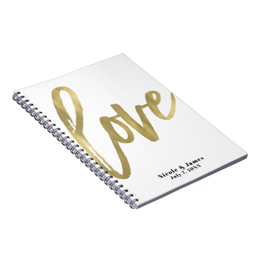 Gold LIEBE Moderne Brush Script Hochzeitsplanung Notizblock (Rechte Seite)