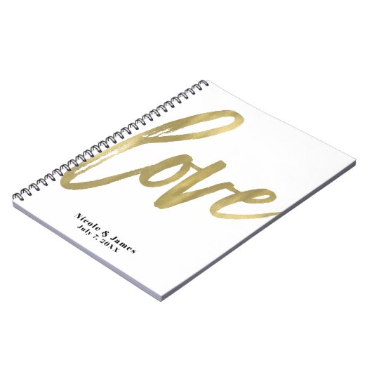 Gold LIEBE Moderne Brush Script Hochzeitsplanung Notizblock (Linke Seite)