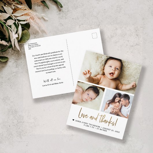 Gold Liebe und Dank Baby Foto Geburtserklärung Postkarte