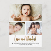 Gold Liebe und Dank Baby Foto Geburtserklärung Postkarte (Vorderseite)