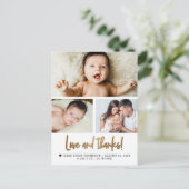Gold Liebe und Dank Baby Foto Geburtserklärung Postkarte (Stehend Vorderseite)
