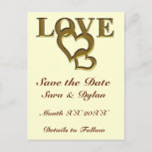 Gold Liebe und Herz Save the Date Postkarte (Vorderseite)